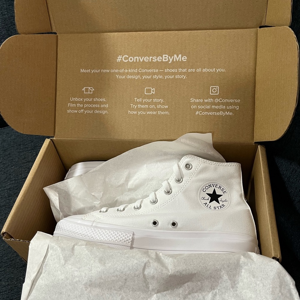 Custom White Monochrome Chuck Taylor All Star Lift Platform Canvas High Top